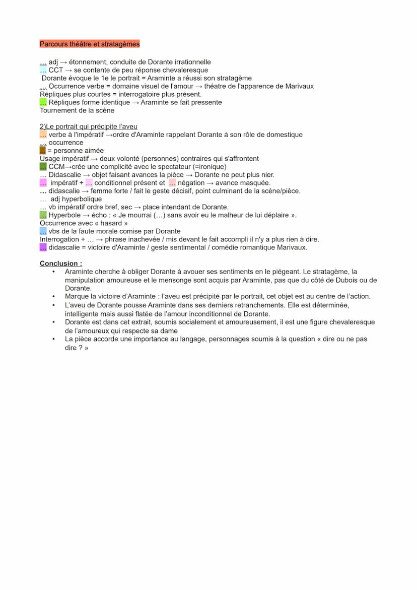 Parcours théâtre et stratagèmes
TEXTE 2: Les Fausses Confidences, Marivaux (1737)
Acte 2, scène 15
[ARAMINTE : Mais dans la situation où vou