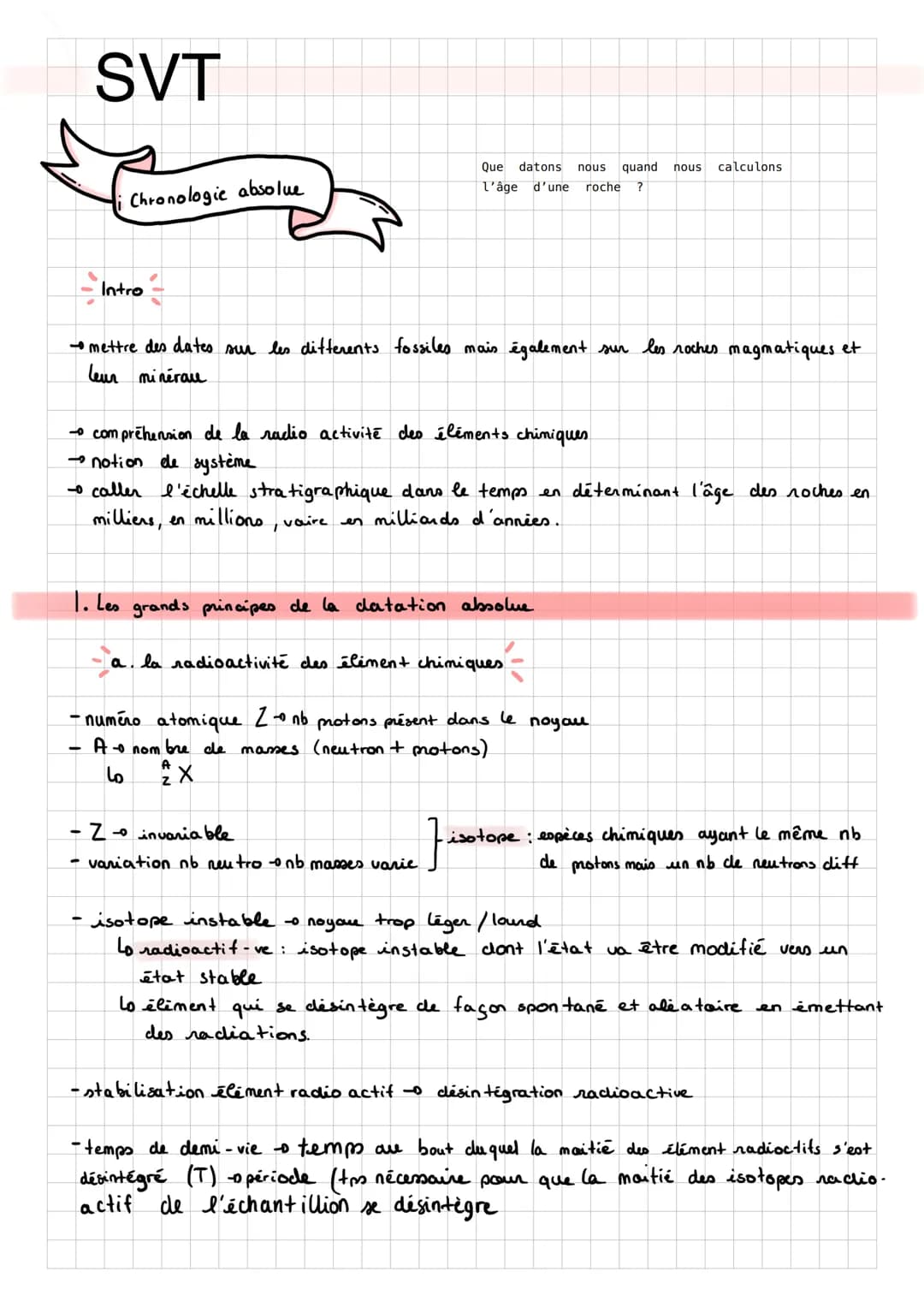 SVT
chronologie relative
Intro
cathégorie de roche :
-roche plutonique: refroidissement lent due magna en profondeur
Loremonter mais n'attei