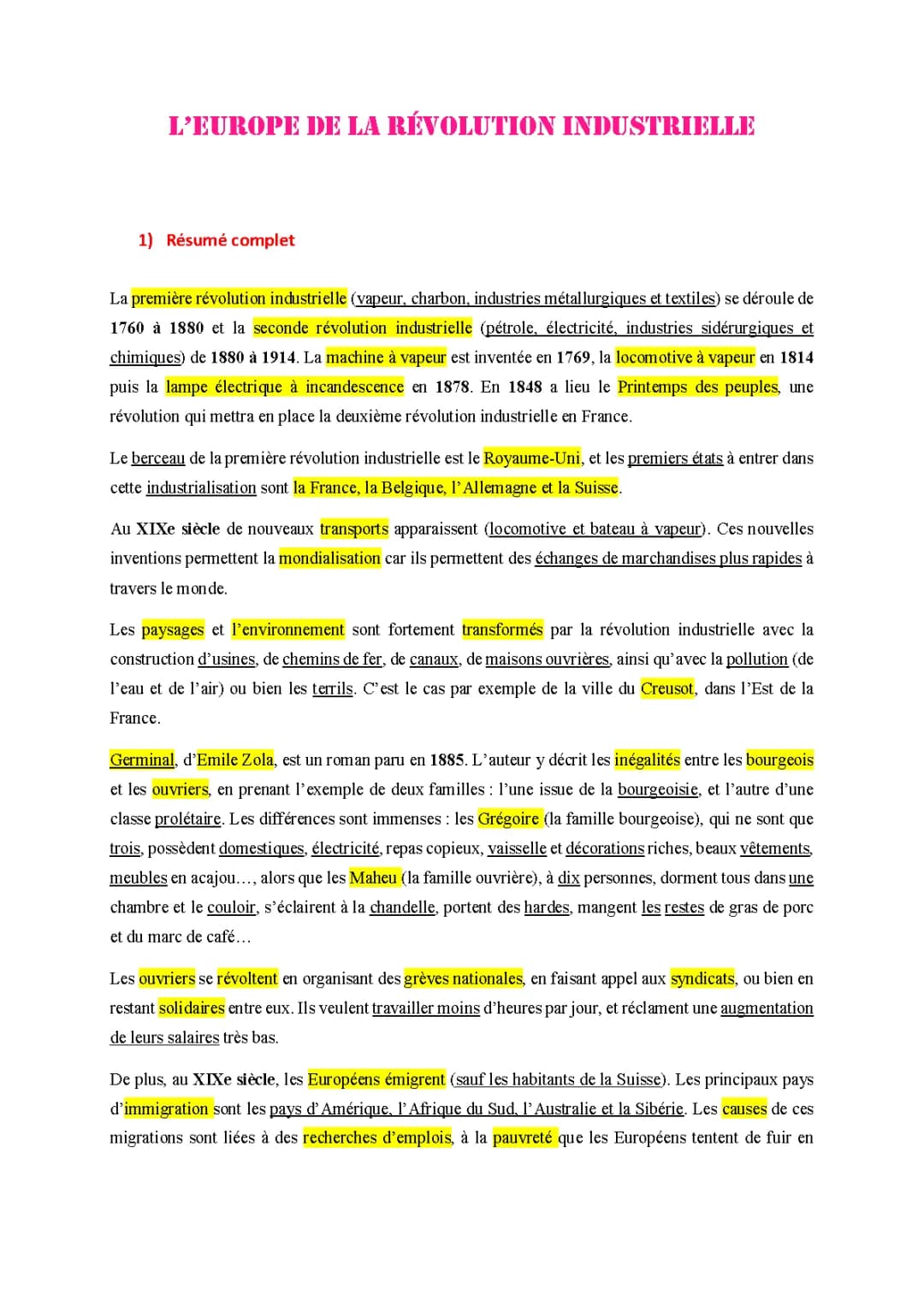 Histoire : L'Europe de la Révolution industrielle