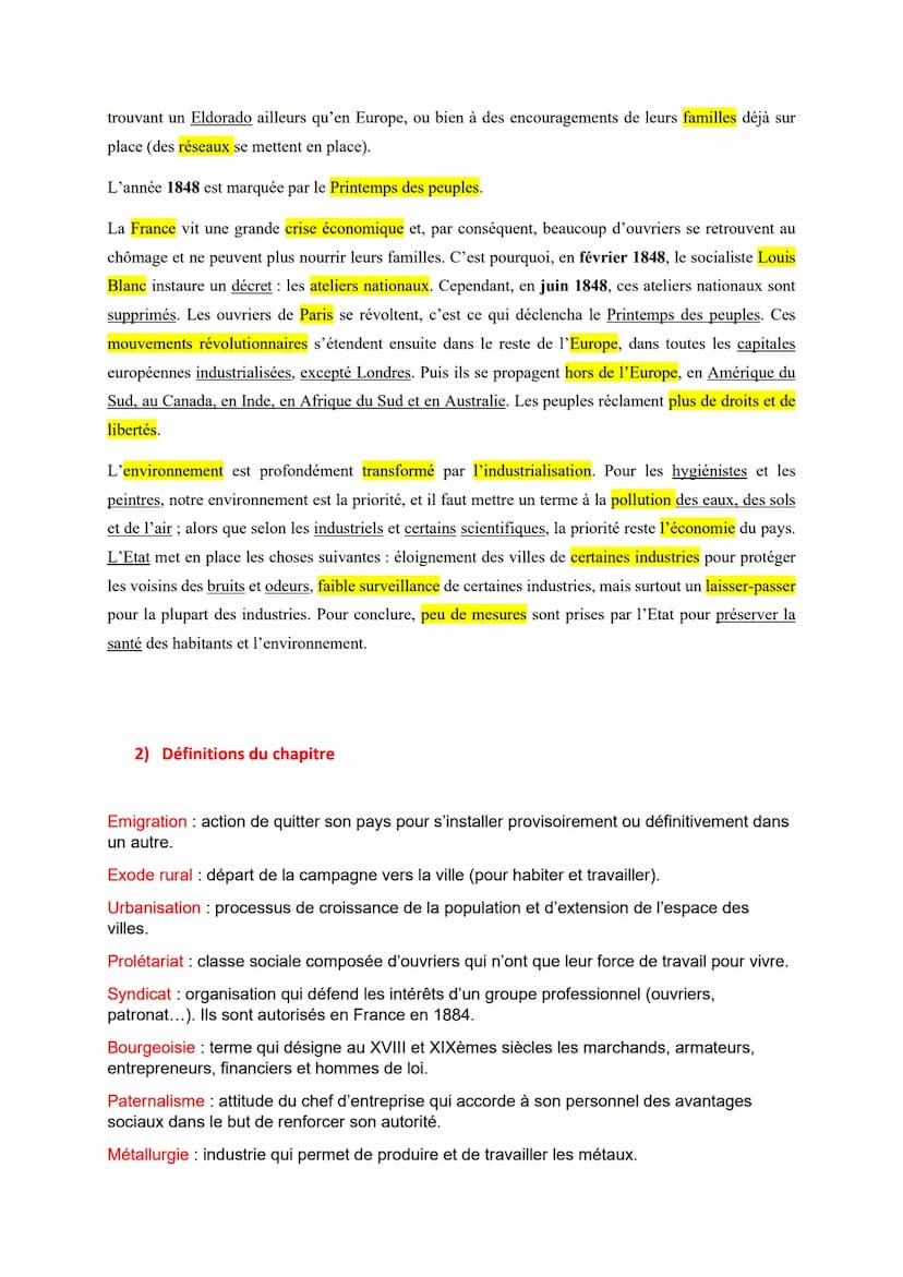 L'EUROPE DE LA RÉVOLUTION INDUSTRIELLE
1) Résumé complet
La première révolution industrielle (vapeur, charbon, industries métallurgiques et 
