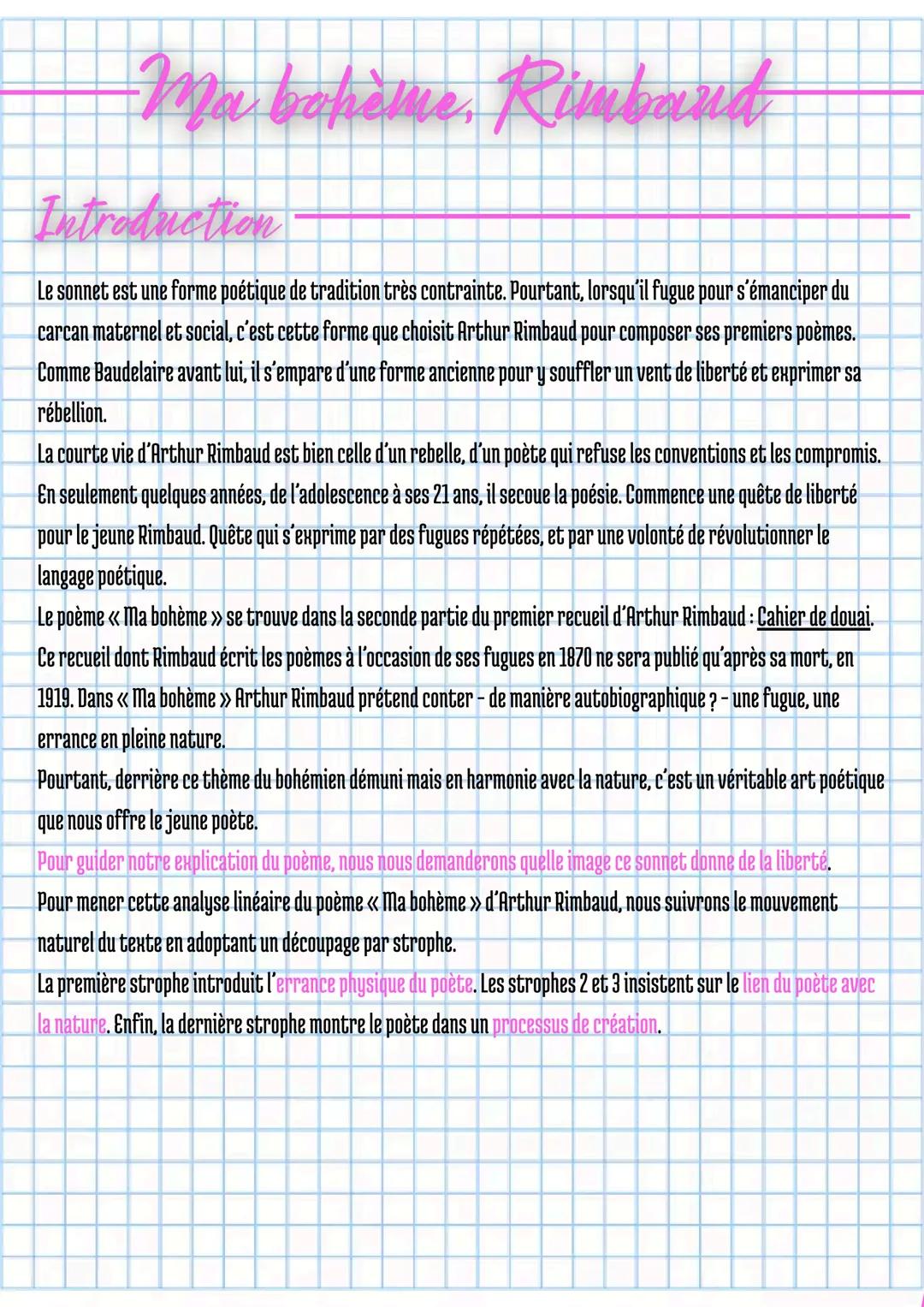 Ma bohème Rimbaud analyse linéaire