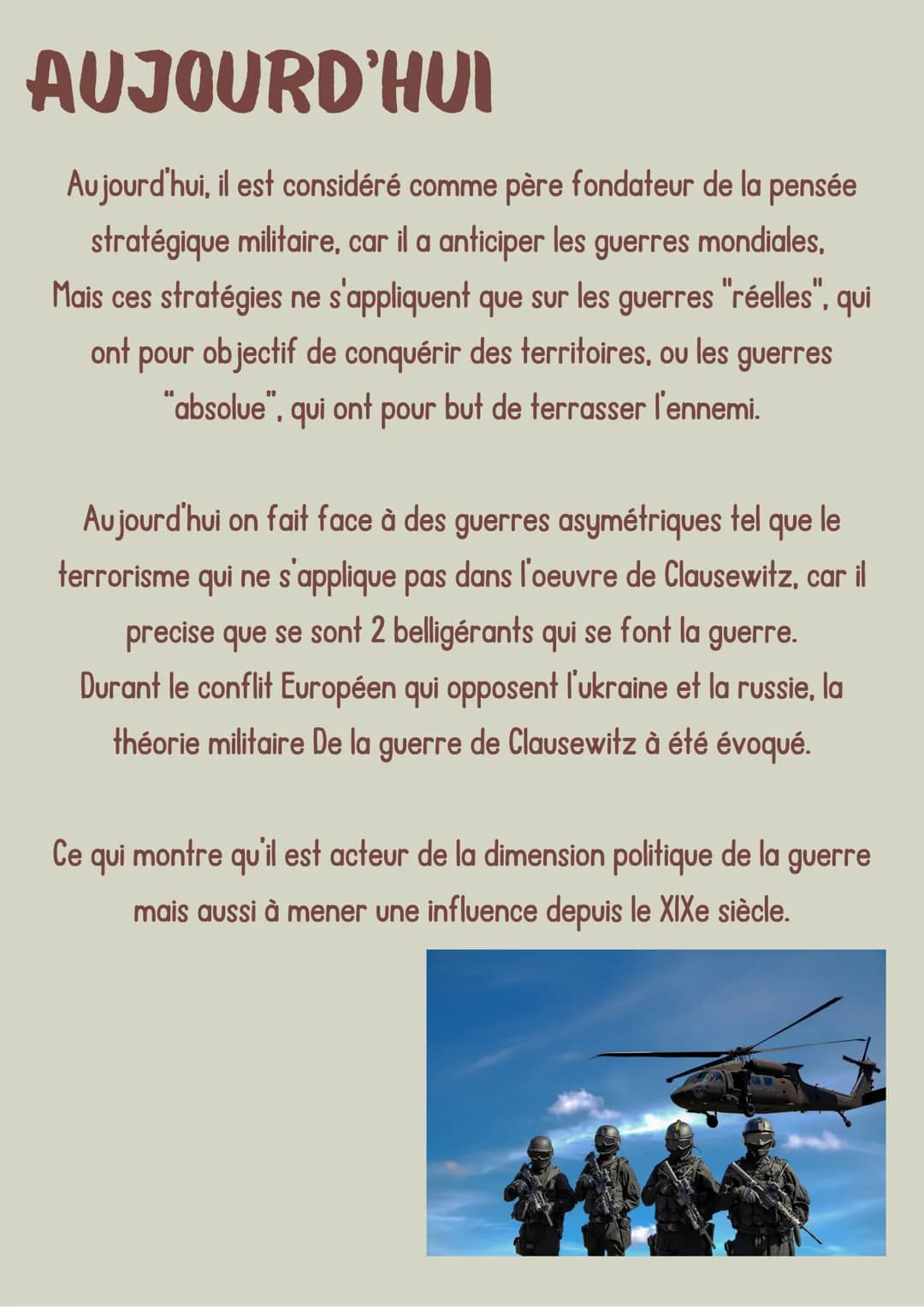 Qui est Clausewitz ?
HGGSP:THÈME 2, AXE 1
FAIRE LA GUERRE, FAIRE LA PAIX Carl Von Clausewitz, née en 1780 et mort en 1831,
est un théoricien