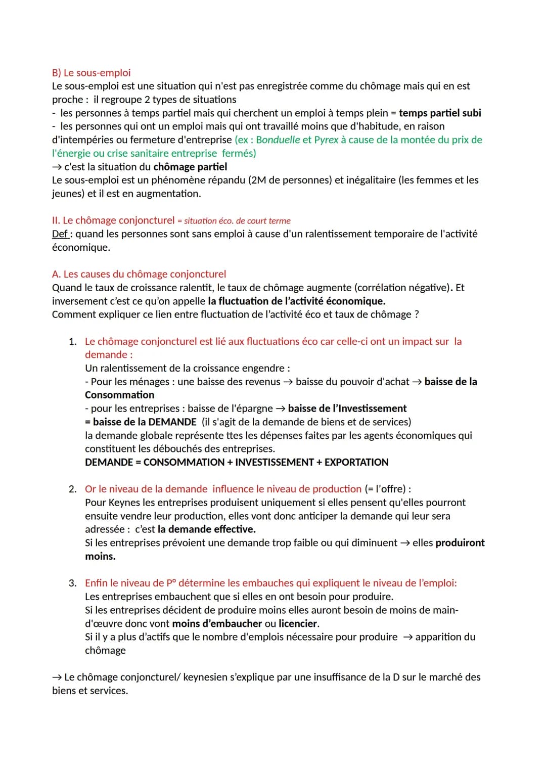 1. Qu'est ce que le chômage et le sous emploi
A. Le chômage
a) définir le chômage
Def:Situation d'une personne en âge de travailler disponib