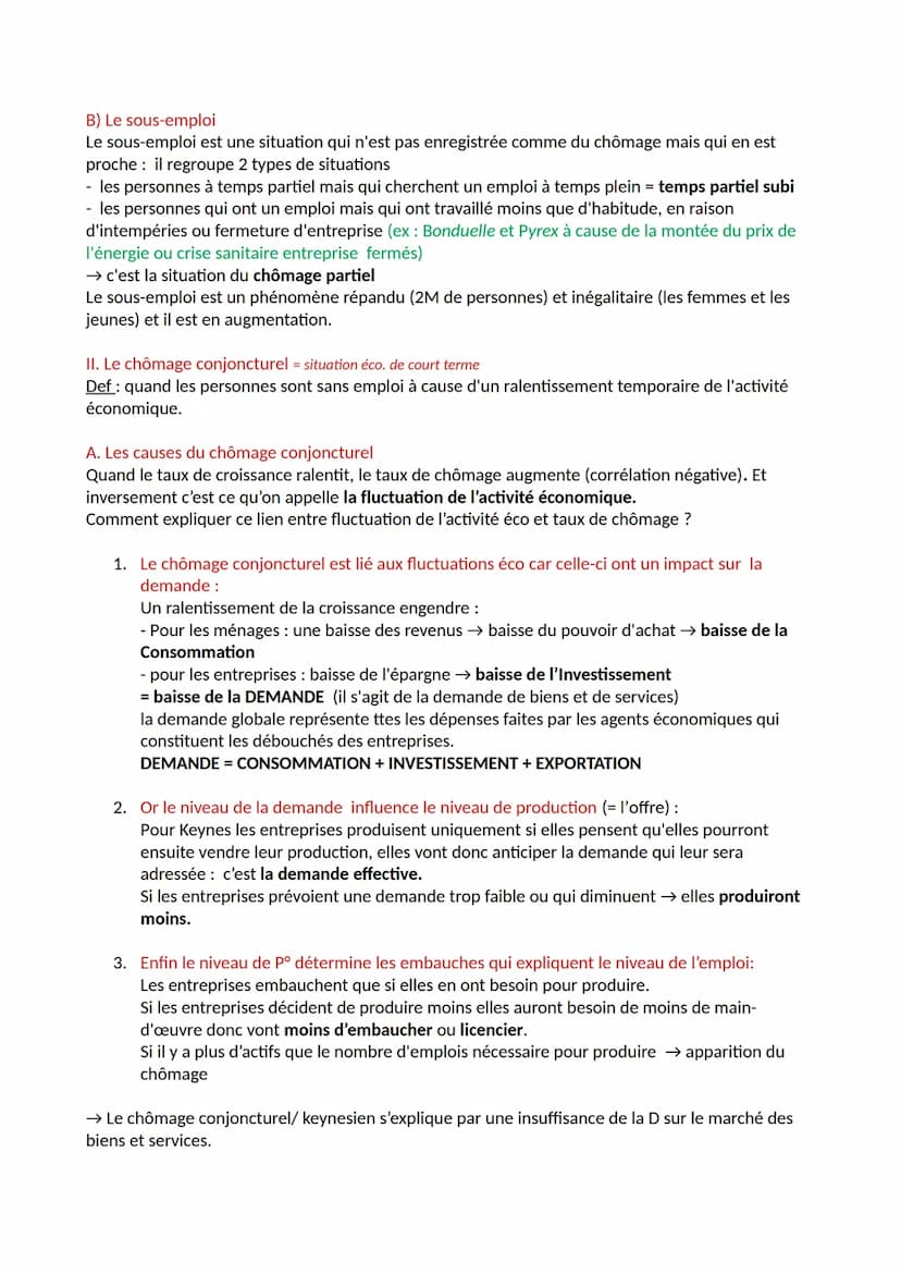 1. Qu'est ce que le chômage et le sous emploi
A. Le chômage
a) définir le chômage
Def:Situation d'une personne en âge de travailler disponib
