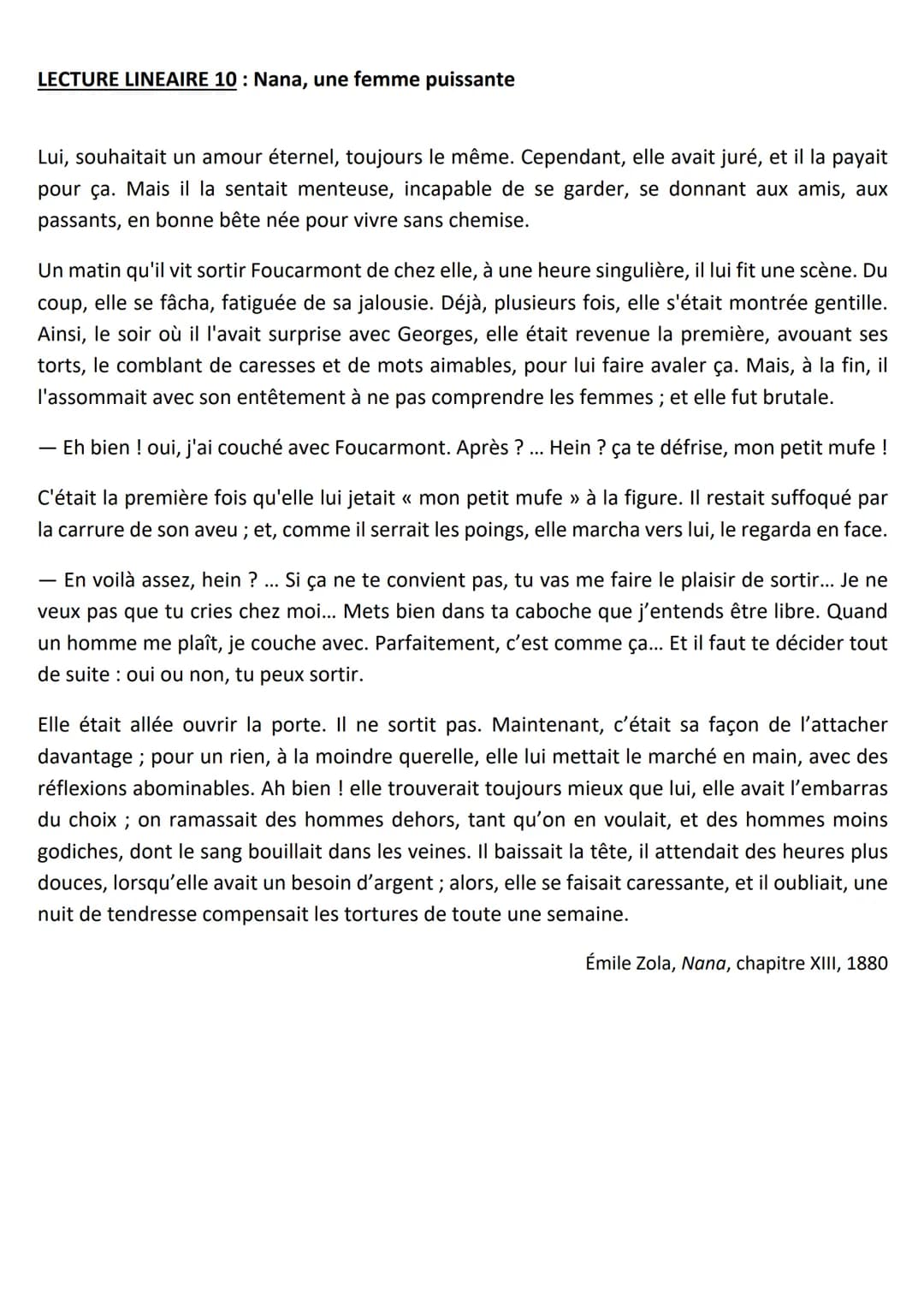 LECTURE LINEAIRE 10: Nana, une femme puissante
Lui, souhaitait un amour éternel, toujours le même. Cependant, elle avait juré, et il la paya