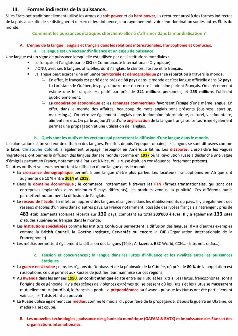 
<p>La notion de puissance désigne la capacité de distinction, d'influence, de rayonnement voire de domination d'un état sur les autres État