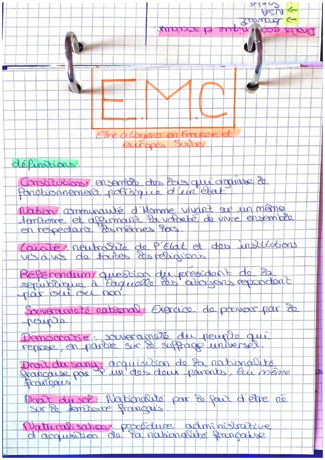 EMC
Etre culoyons on France et
Excope
Comment devenir Français ? citayons européens.
→ manage
naturalisition
droit du sol
droit du sang
J'ai