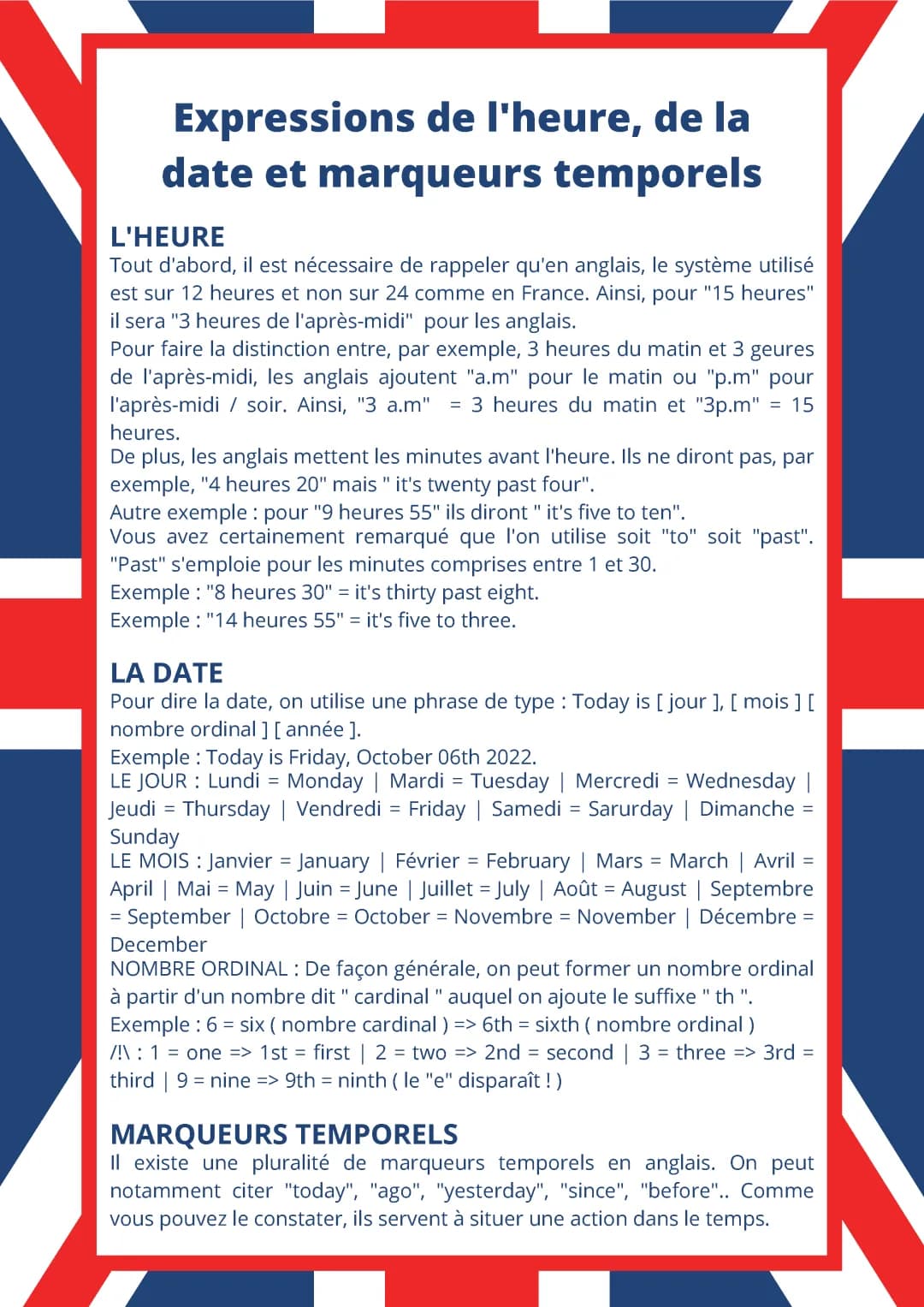 Apprends à lire l'heure en anglais et utilise les nombres ordinaux!