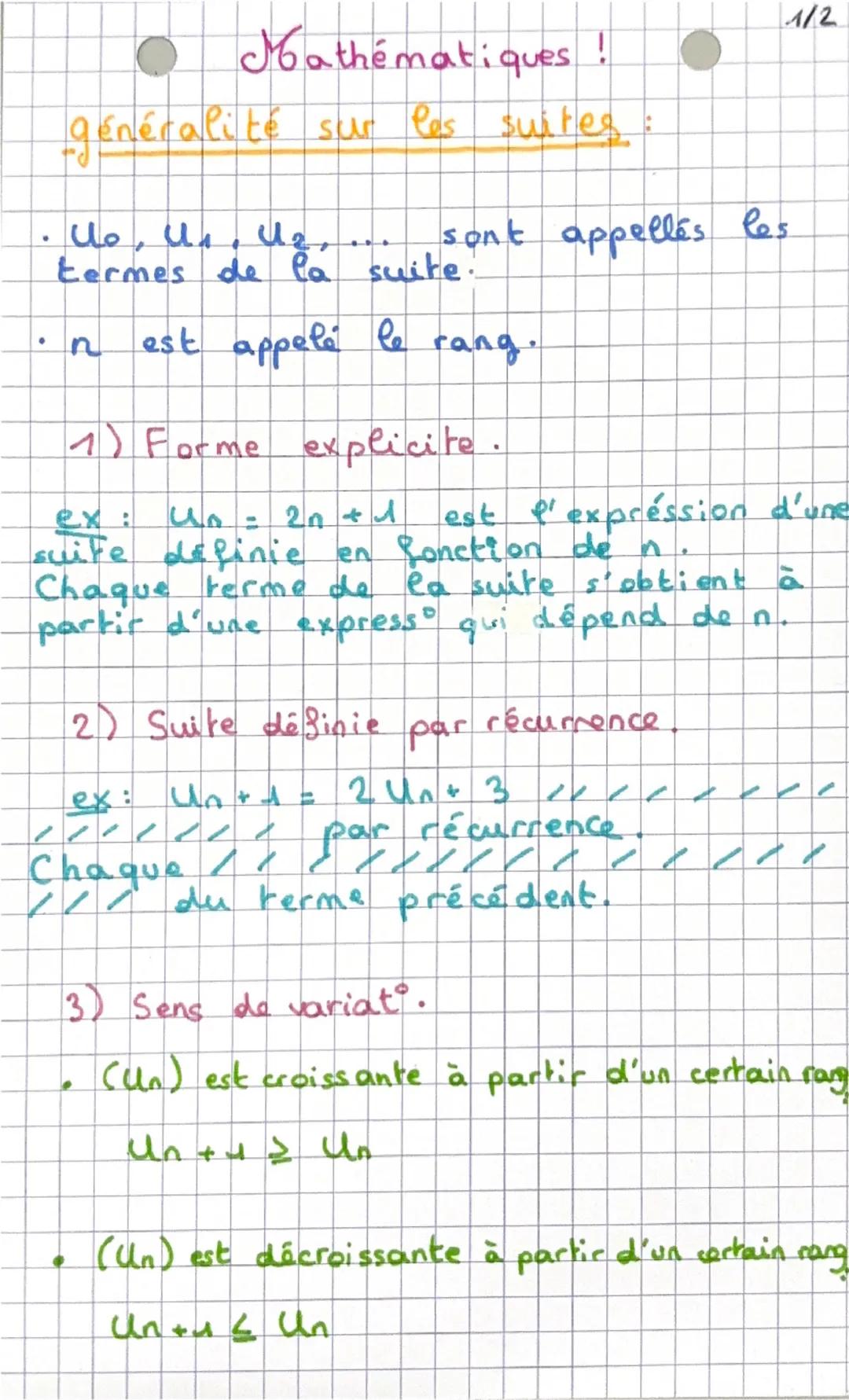 Mathématiques !
généralité sur les suites:
- $u_0$, $u_1$, $u_2$, ... sont appelés les
termes de la suite.
- $n$ est appelé le rang.
1) Form