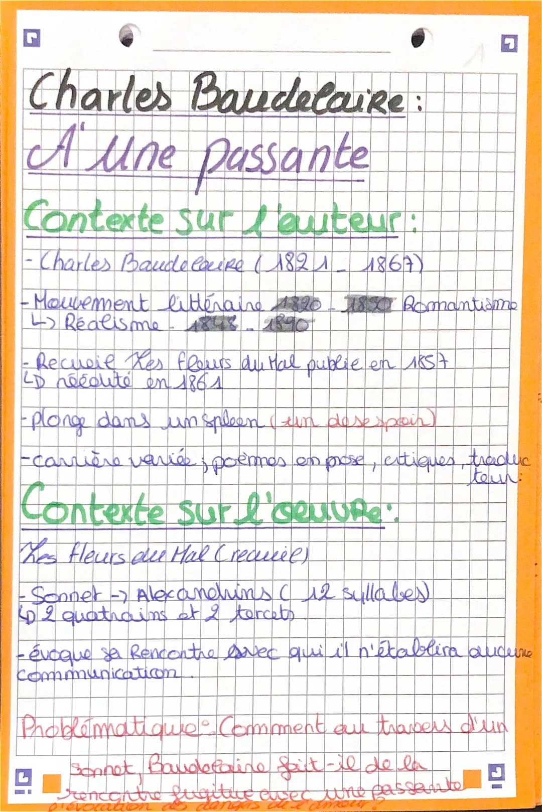 5
Charles Baudelaire:
A une passante
Contexte sur l'auteur:
- Charles Baudelou're (1821-1867)
-Mouvement littéraire 1820 18507 Romantisme
Re