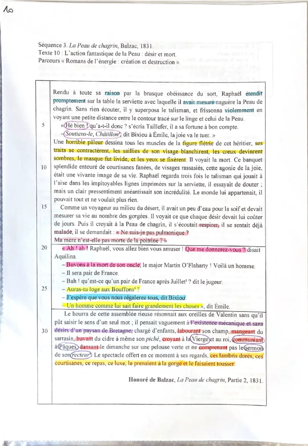 مد
Séquence 3. La Peau de chagrin, Balzac, 1831.
Texte 10: L'action fantastique de la Peau désir et mort.
Parcours << Romans de l'énergie: c