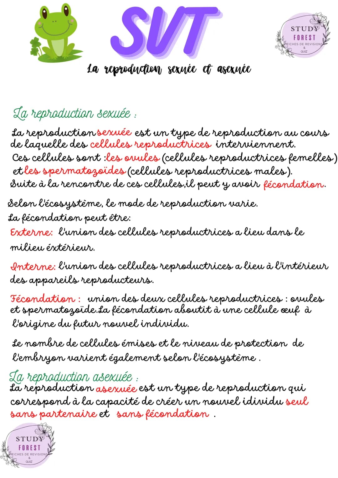 SUT
La reproduction sexuée et asexuée
La reproduction sexuée :
La reproduction sexuée est un type de reproduction au cours
de laquelle des c