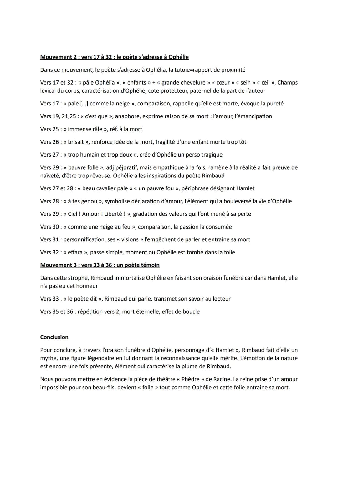 --- OCR Start ---
Lecture linéaire Cahiers de Douai, Arthur Rimbaud
<< Ophélie >>>
Introduction
Les Cahiers de Douai est un recueil de poème