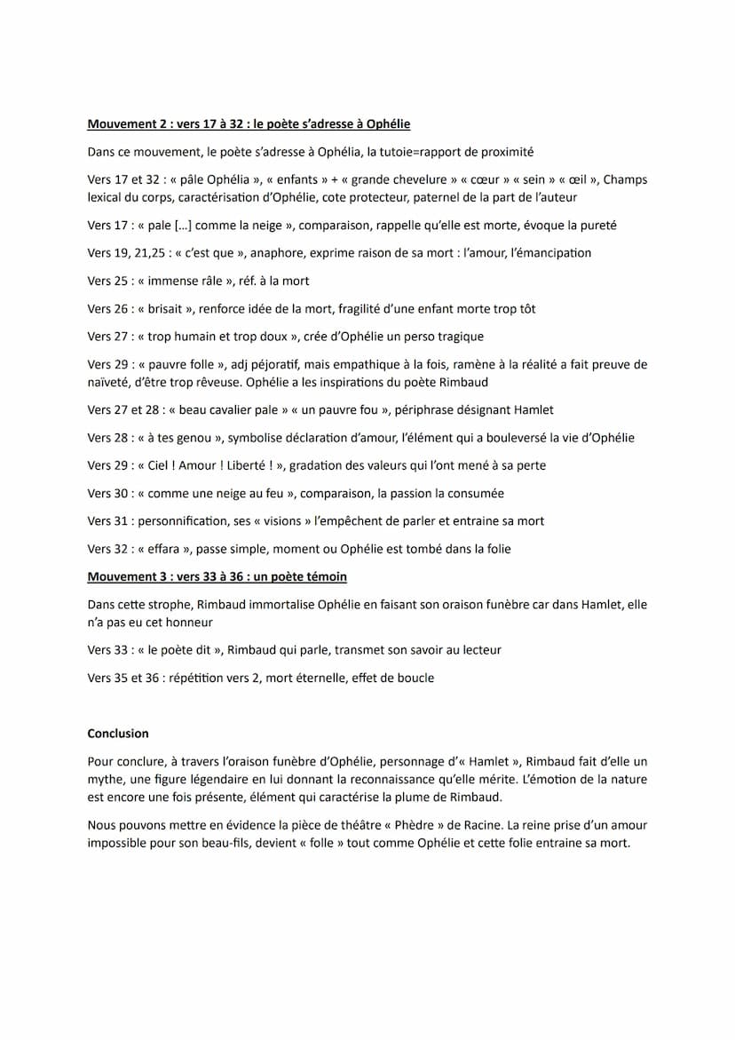--- OCR Start ---
Lecture linéaire Cahiers de Douai, Arthur Rimbaud
<< Ophélie >>>
Introduction
Les Cahiers de Douai est un recueil de poème