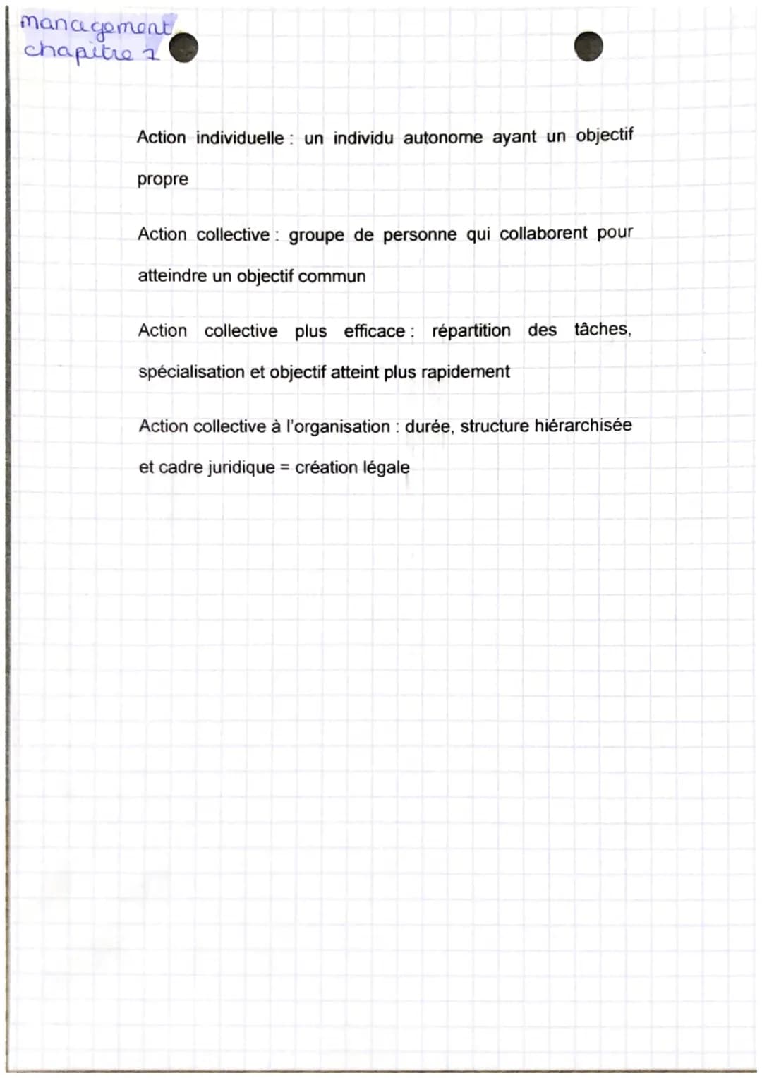 management
chapitre 2
Action individuelle: un individu autonome ayant un objectif
propre
Action collective: groupe de personne qui collabore