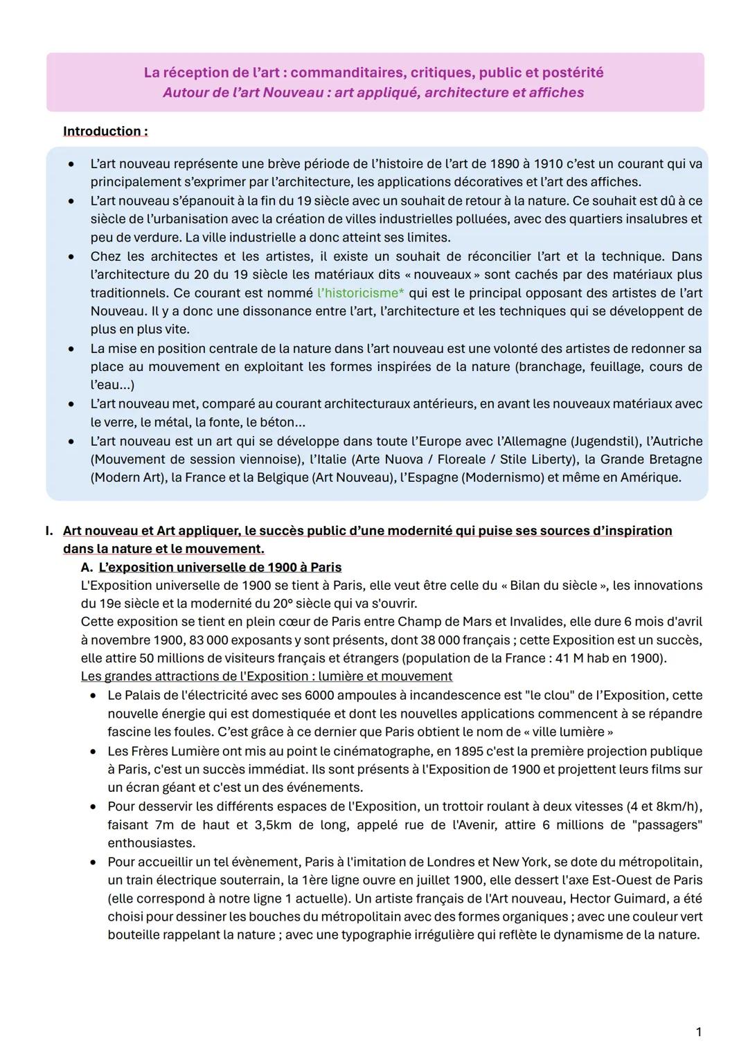 La réception de l'art : commanditaires, critiques, public et postérité
Autour de l'art Nouveau: art appliqué, architecture et affiches
Intro