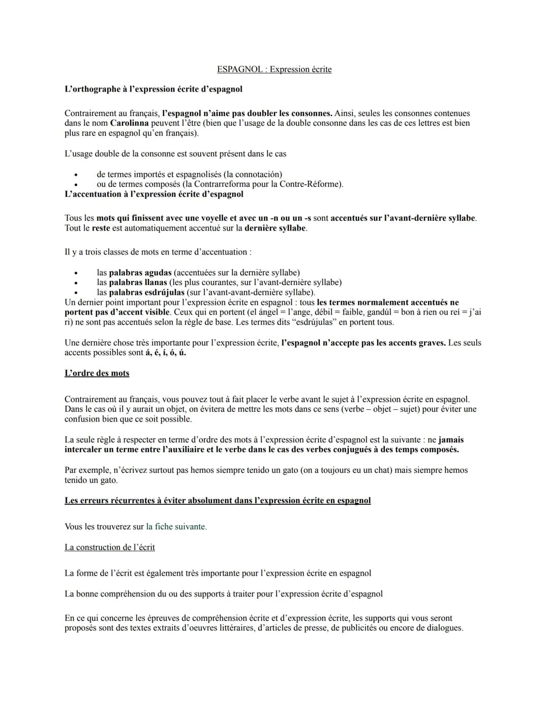 L'orthographe à l'expression écrite d'espagnol
Contrairement au français, l'espagnol n'aime pas doubler les consonnes. Ainsi, seules les con