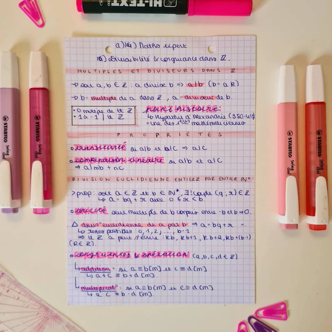 STABILO S
STABILO Swing
a)) Maths expert.
16) Diviaibilité & congruance dans 2.
MULTIPLES ET DIVISEURS
pat a, b E 2: a divise b => alb (b= a