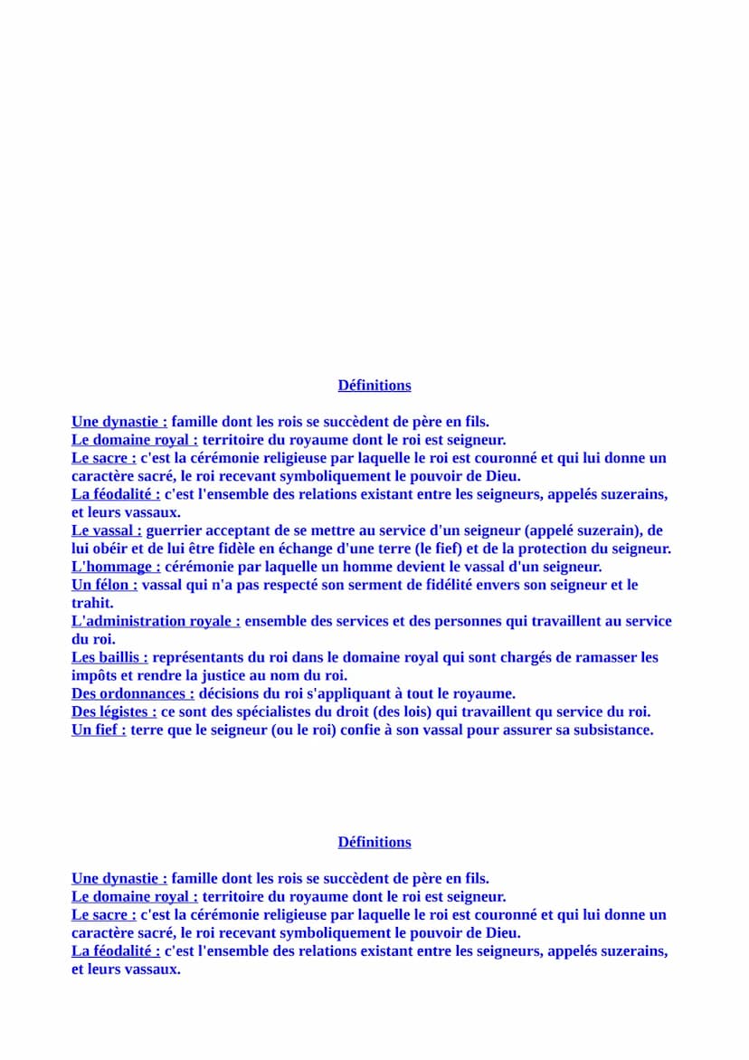 L'affirmation de l'État monarchique dans le royaume des
Capétiens et des Valois
Problématique :
-Comment les rois de France s'imposent-ils f