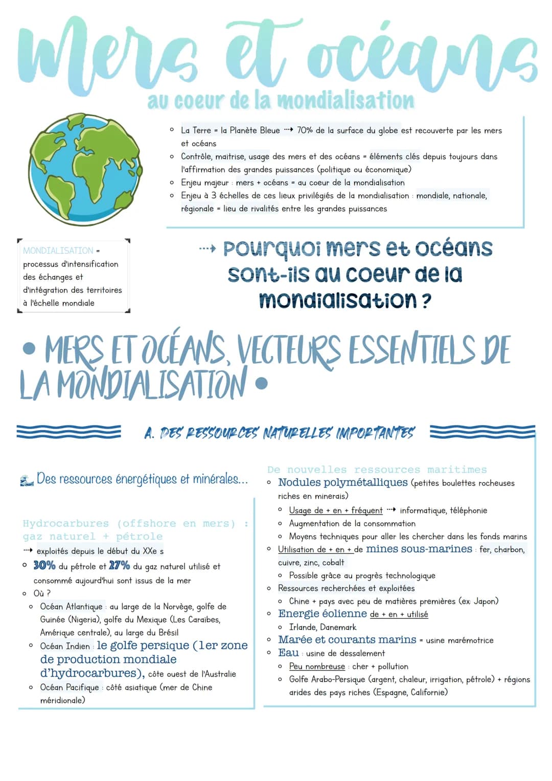 Mers et océans
au coeur de la mondialisation
MONDIALISATION -
processus d'intensification
des échanges et
d'intégration des territoires.
à l