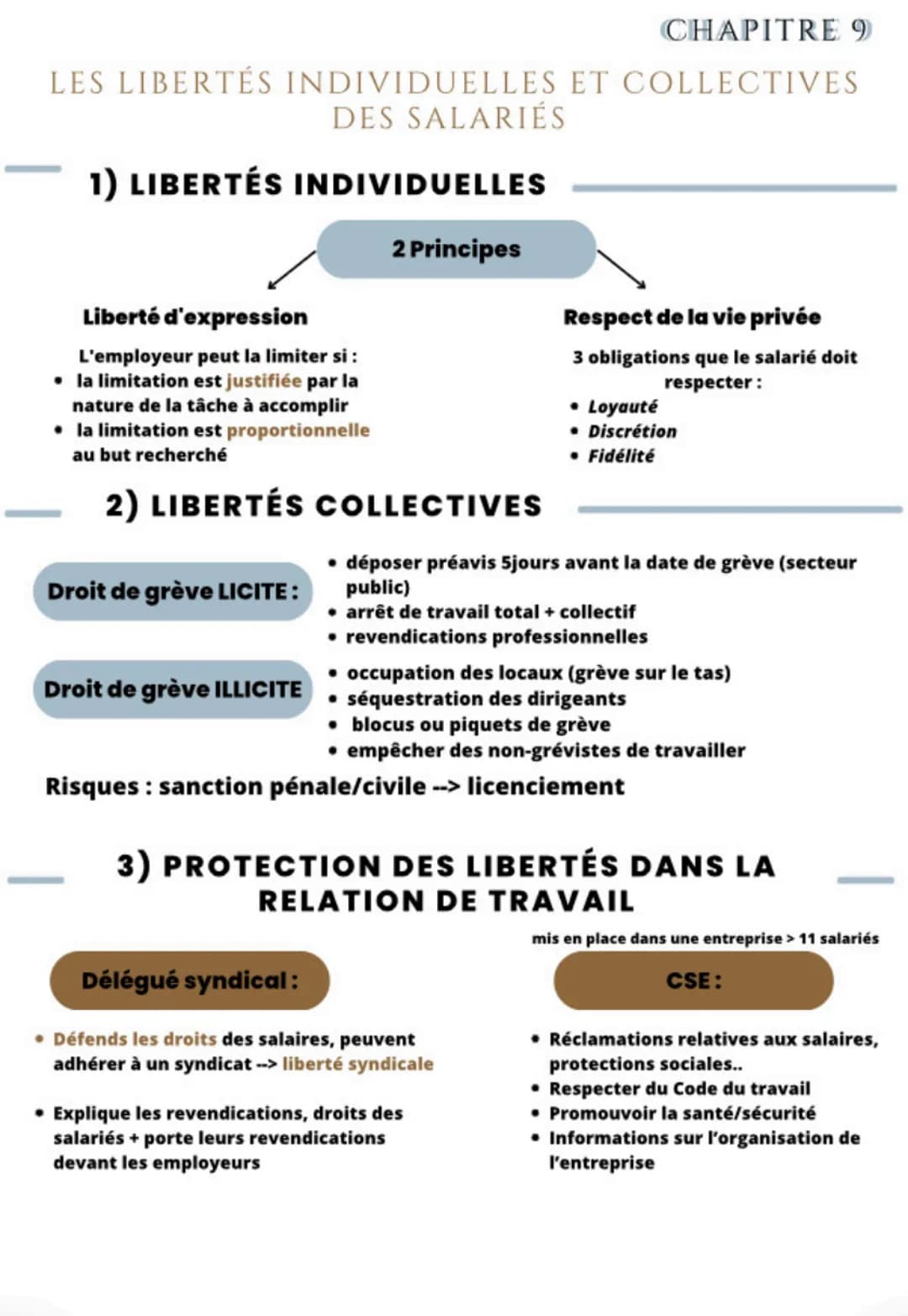 CHAPITRE 9
LES LIBERTÉS INDIVIDUELLES ET COLLECTIVES
DES SALARIÉS
1) LIBERTÉS INDIVIDUELLES
2 Principes
Liberté d'expression
L'employeur peu