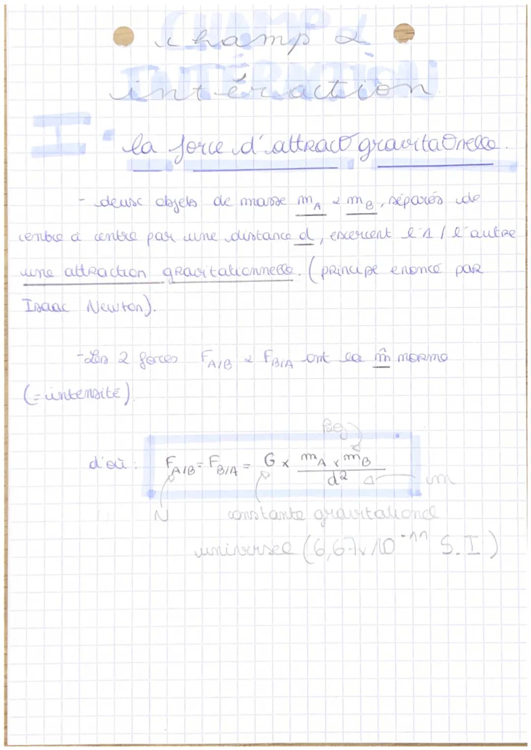 ● ●
Champ a
Liason
ter
la force d'attract gravita Onello
deux objets de masse m, 2 me, séparés de
A
centre a centre par une distance & excer