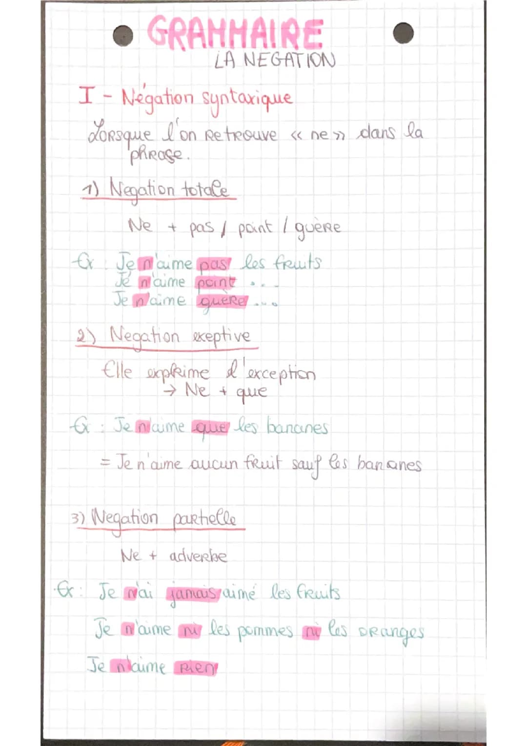 La question de grammaire : La negation