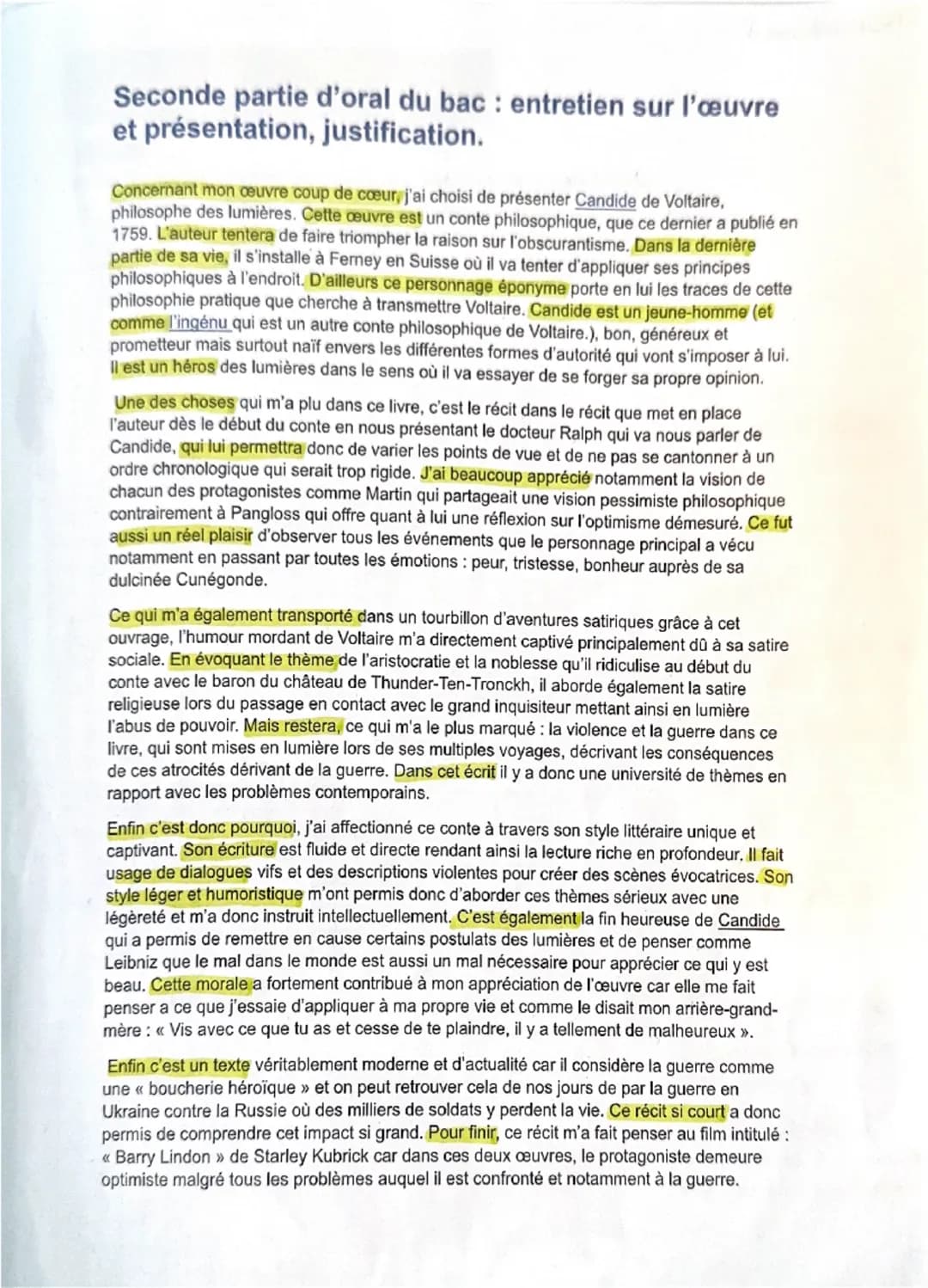 Seconde partie d'oral du bac: entretien sur l'œuvre
et présentation, justification.
Concernant mon œuvre coup de cœur, j'ai choisi de présen