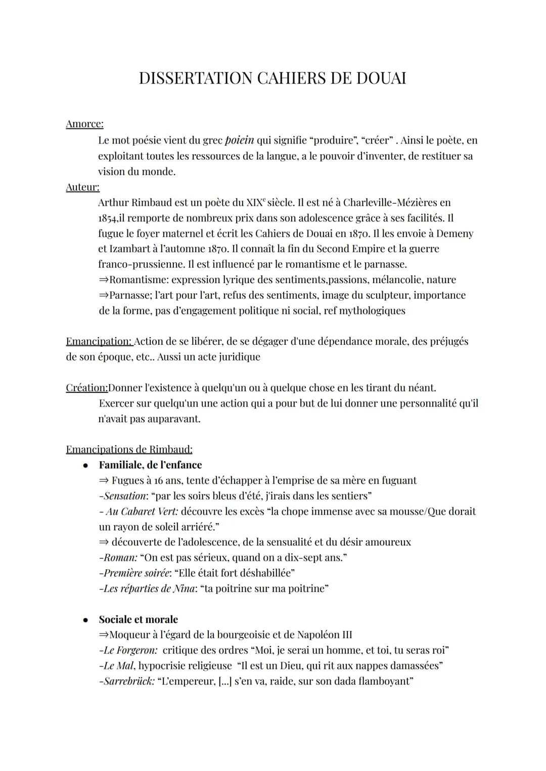 DISSERTATION CAHIERS DE DOUAI
Amorce:
Auteur:
Le mot poésie vient du grec poiein qui signifie "produire", "créer". Ainsi le poète, en
exploi