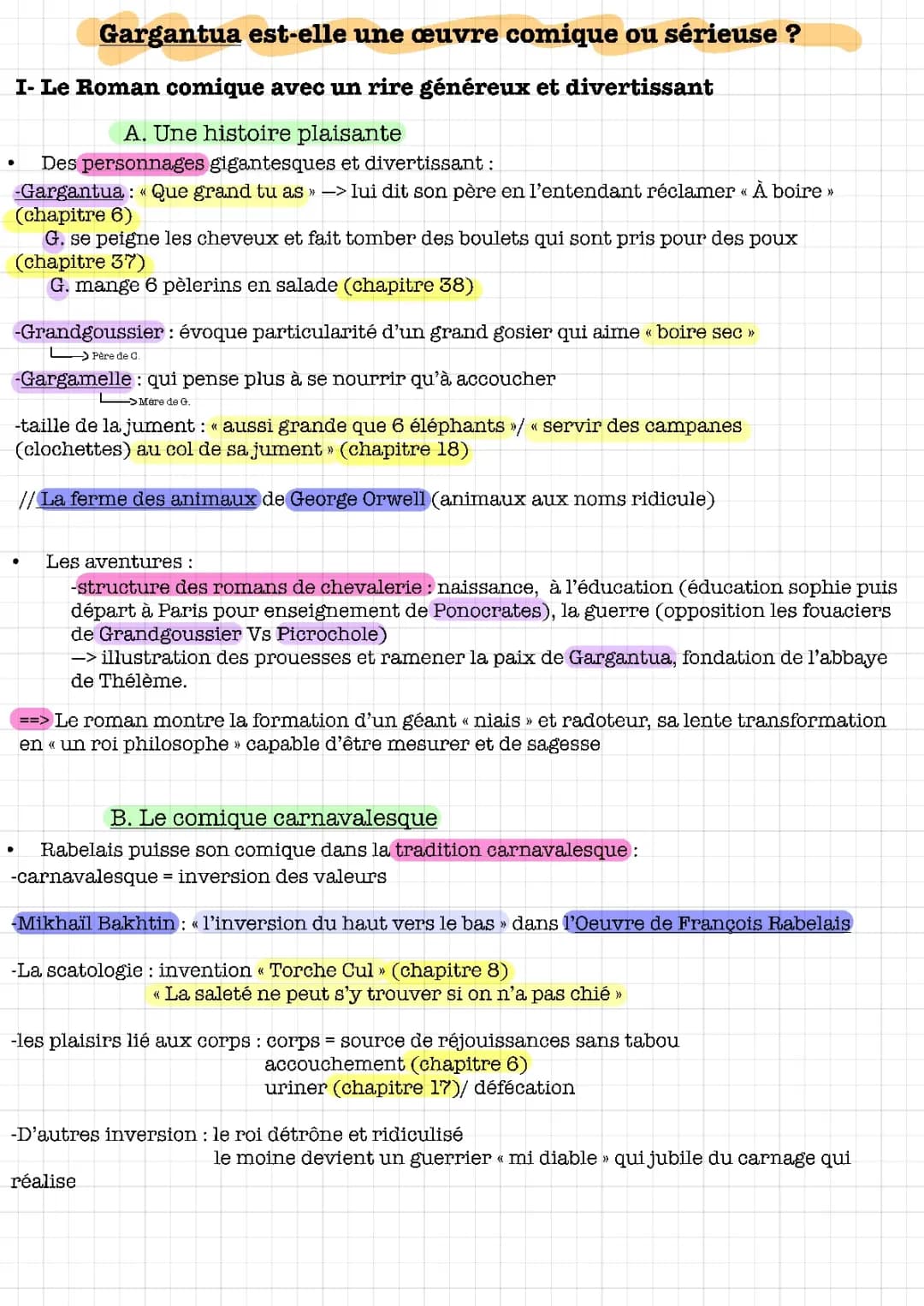 Dissertation: Gargantua Comique ou Sérieux? Fiche Lecture et Résumé par Chapitre PDF