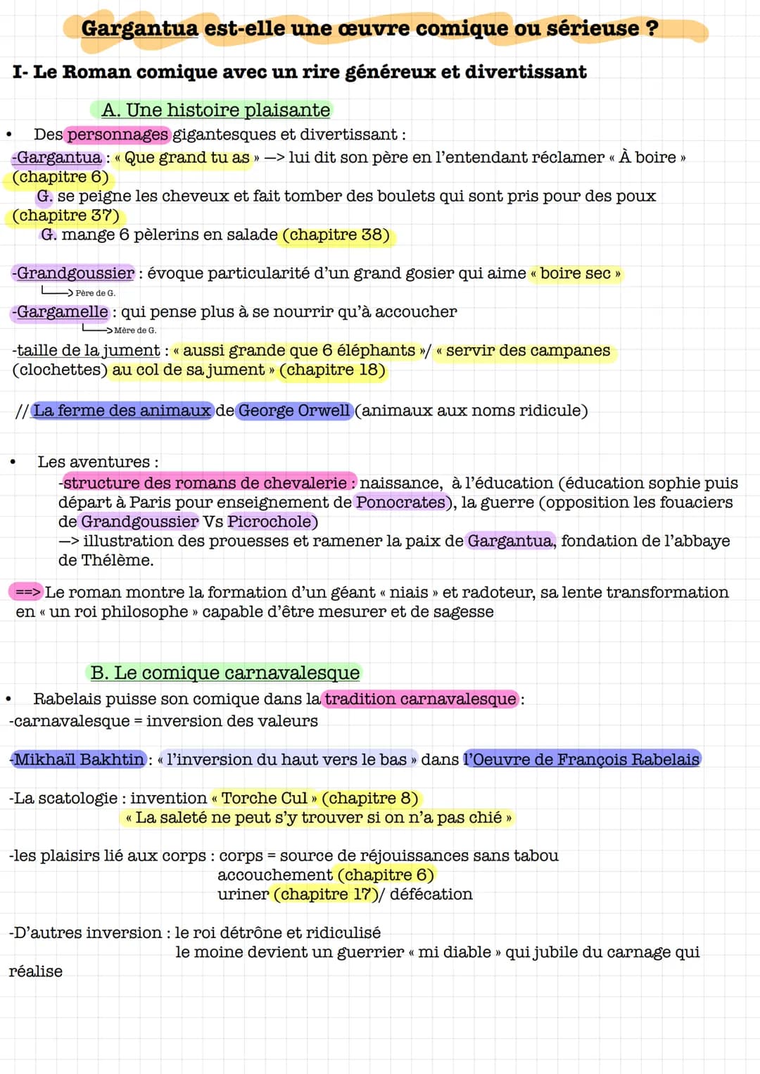 I- Le Roman comique avec un rire généreux et divertissant
A. Une histoire plaisante
Des personnages gigantesques et divertissant:
-Gargantua