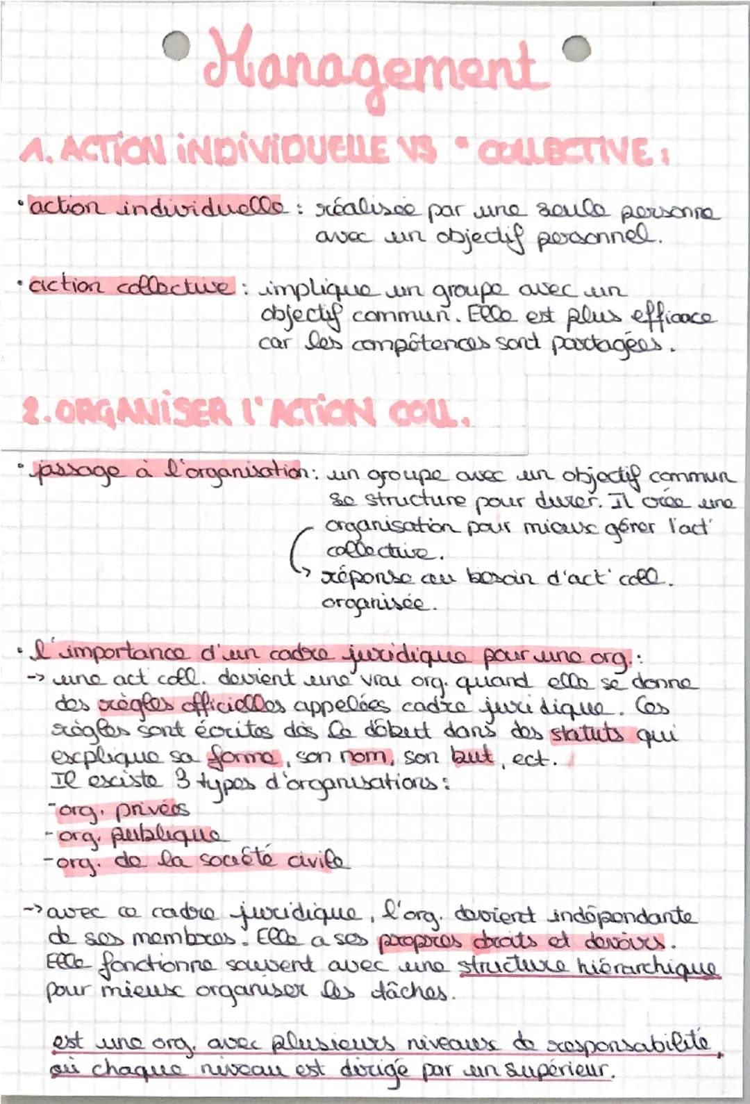 9
Management
A. ACTION INDIVIDUELLE VS "COLLECTIVE:
• action individuelle: réalisée par une seule personne
avec un objectif personnel.
actio