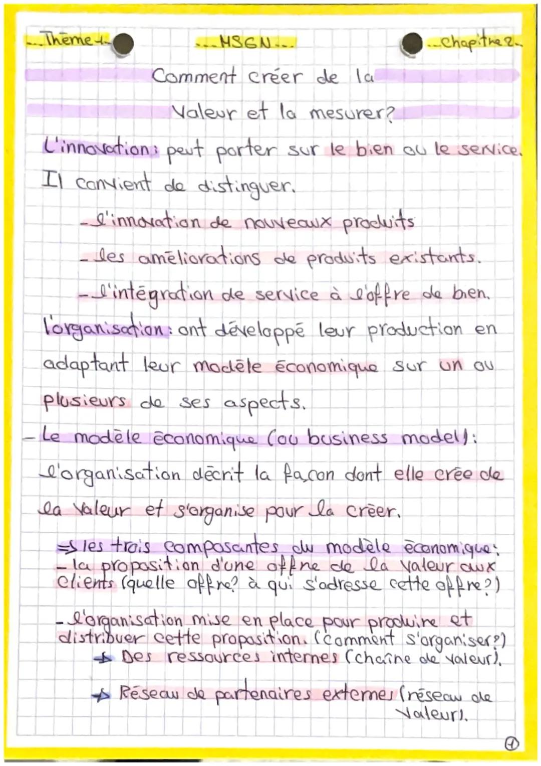 Theme
MSGN...
...Chapitre 2.
Comment créer de la
Valeur et la mesurer?
L'innovation: peut porter sur le bien ou le service.
Il convient de d