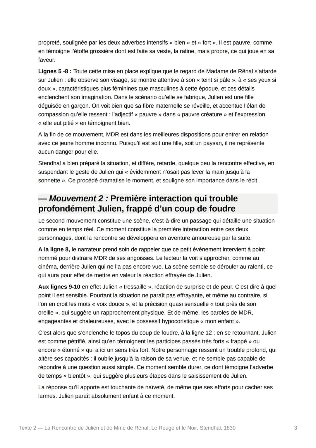 Texte 2 - La Rencontre de Julien
et de Mme de Rênal, Le Rouge et le
Noir, Stendhal, 1830
Texte :
Avec la vivacité et la grâce qui lui étaien
