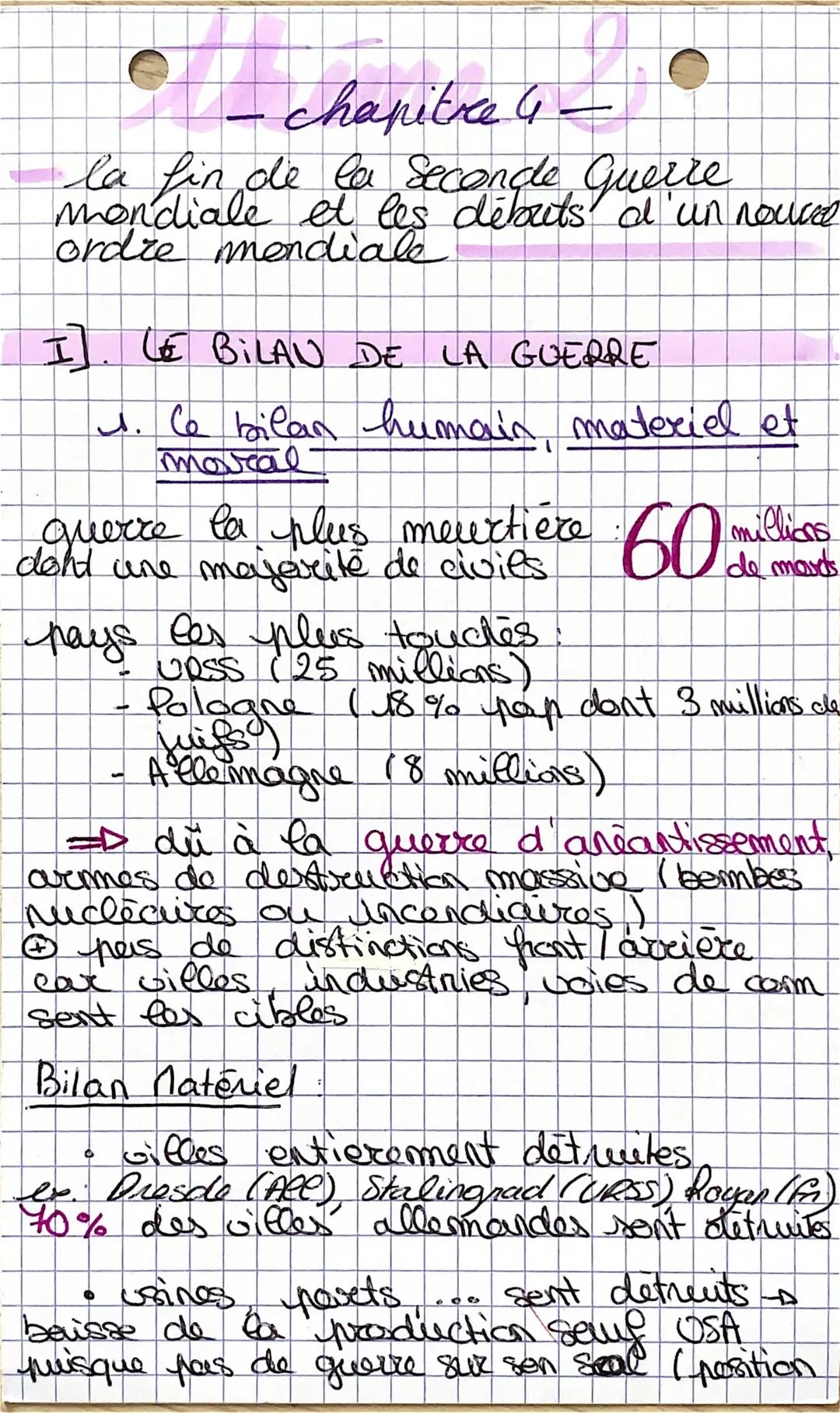 - chapitre 4-ー

la fin de la seconde Guerre
mondiale et les débuts d'un nouve
ordre mondiale

I]. LE BILAN DE LA GUERRE

1. Ce bilan humain,