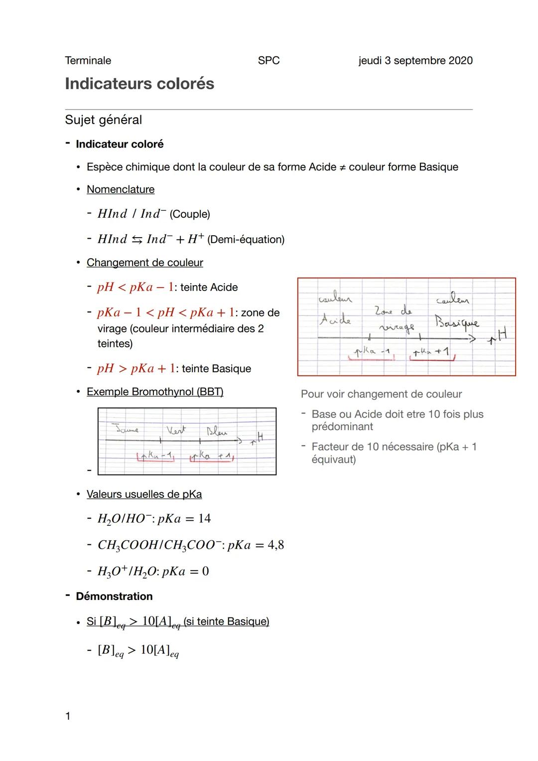 Terminale
Indicateurs colorés
Sujet général
1
●
Indicateur coloré
Espèce chimique dont la couleur de sa forme Acide couleur forme Basique
●
