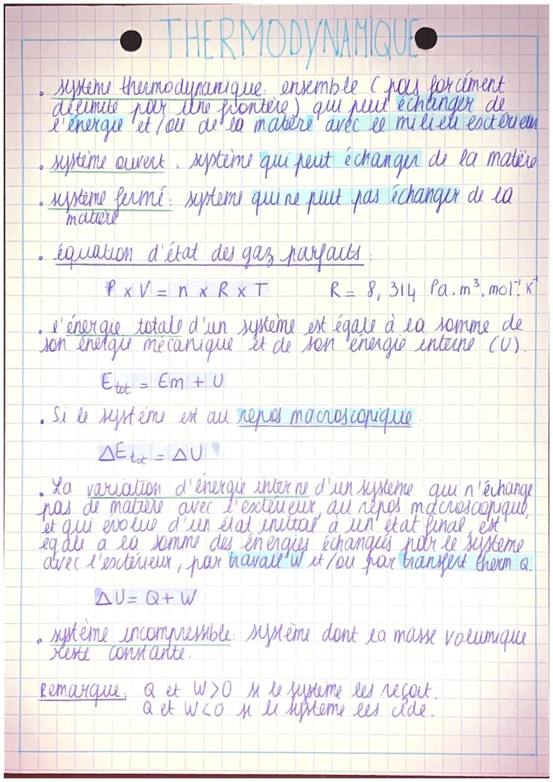 0.
• THERMODYNAMIQU
systems thermodynamique ensemble (pas forcément
délimite par the frontere) qui peut échlinger de
l'énergie et / ou de la