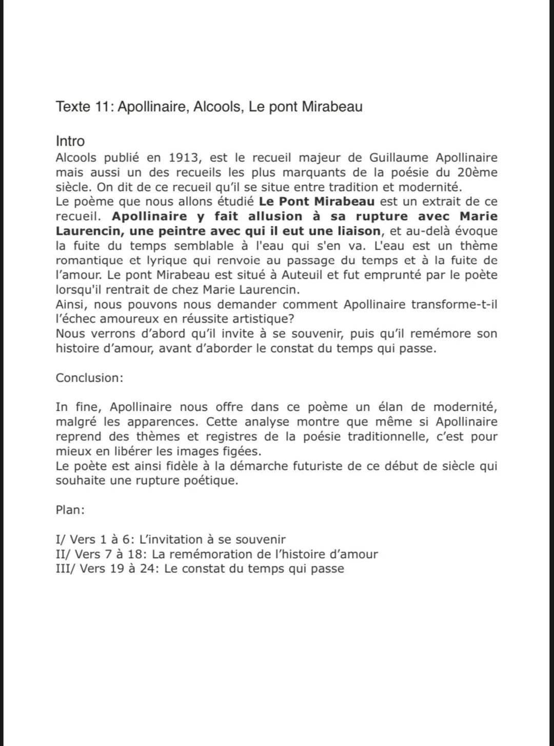 Texte 11: Apollinaire, Alcools, Le pont Mirabeau
Intro
Alcools publié en 1913, est le recueil majeur de Guillaume Apollinaire
mais aussi un 