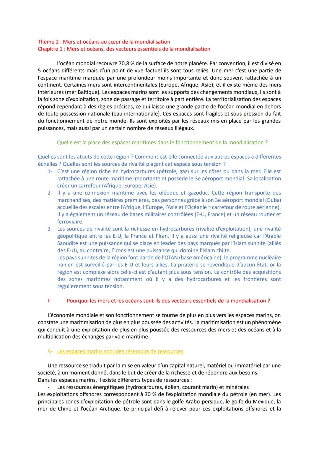 Thème 2 : Mers et océans au cœur de la mondialisation
Chapitre 1 : Mers et océans, des vecteurs essentiels de la mondialisation
L'océan mond