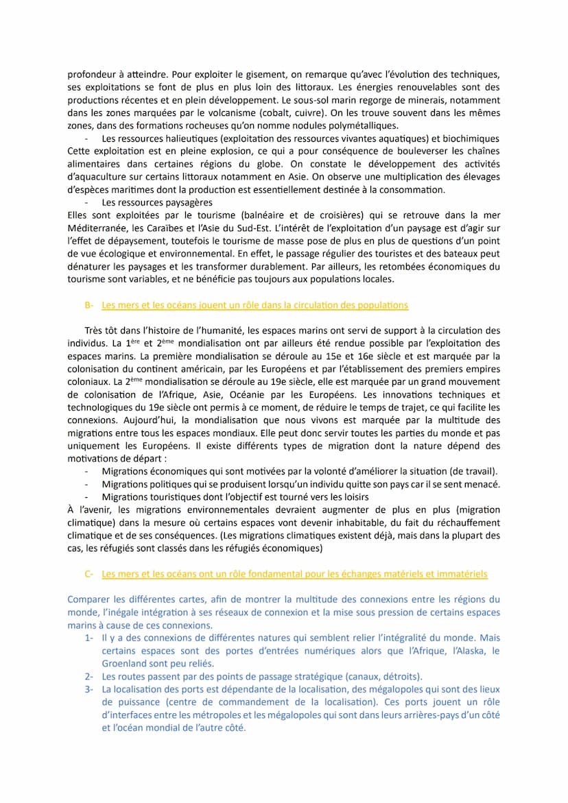 Thème 2 : Mers et océans au cœur de la mondialisation
Chapitre 1 : Mers et océans, des vecteurs essentiels de la mondialisation
L'océan mond