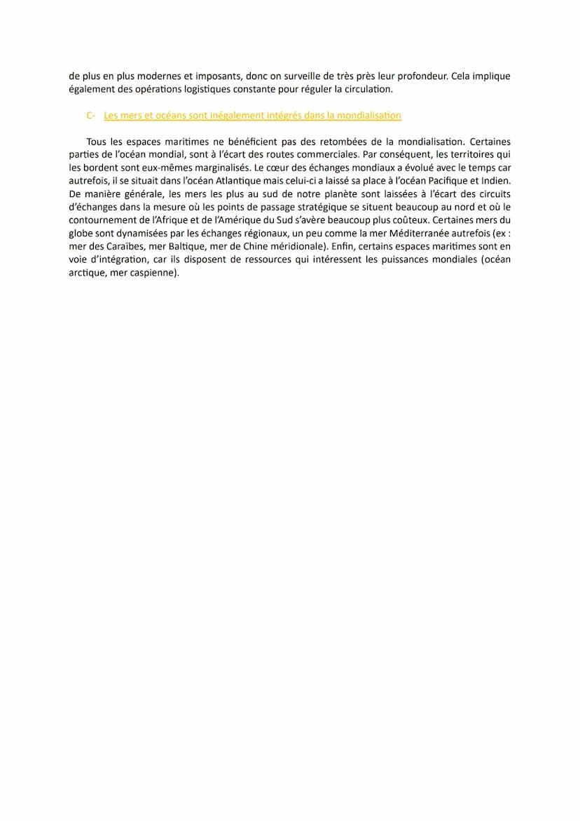 Thème 2 : Mers et océans au cœur de la mondialisation
Chapitre 1 : Mers et océans, des vecteurs essentiels de la mondialisation
L'océan mond