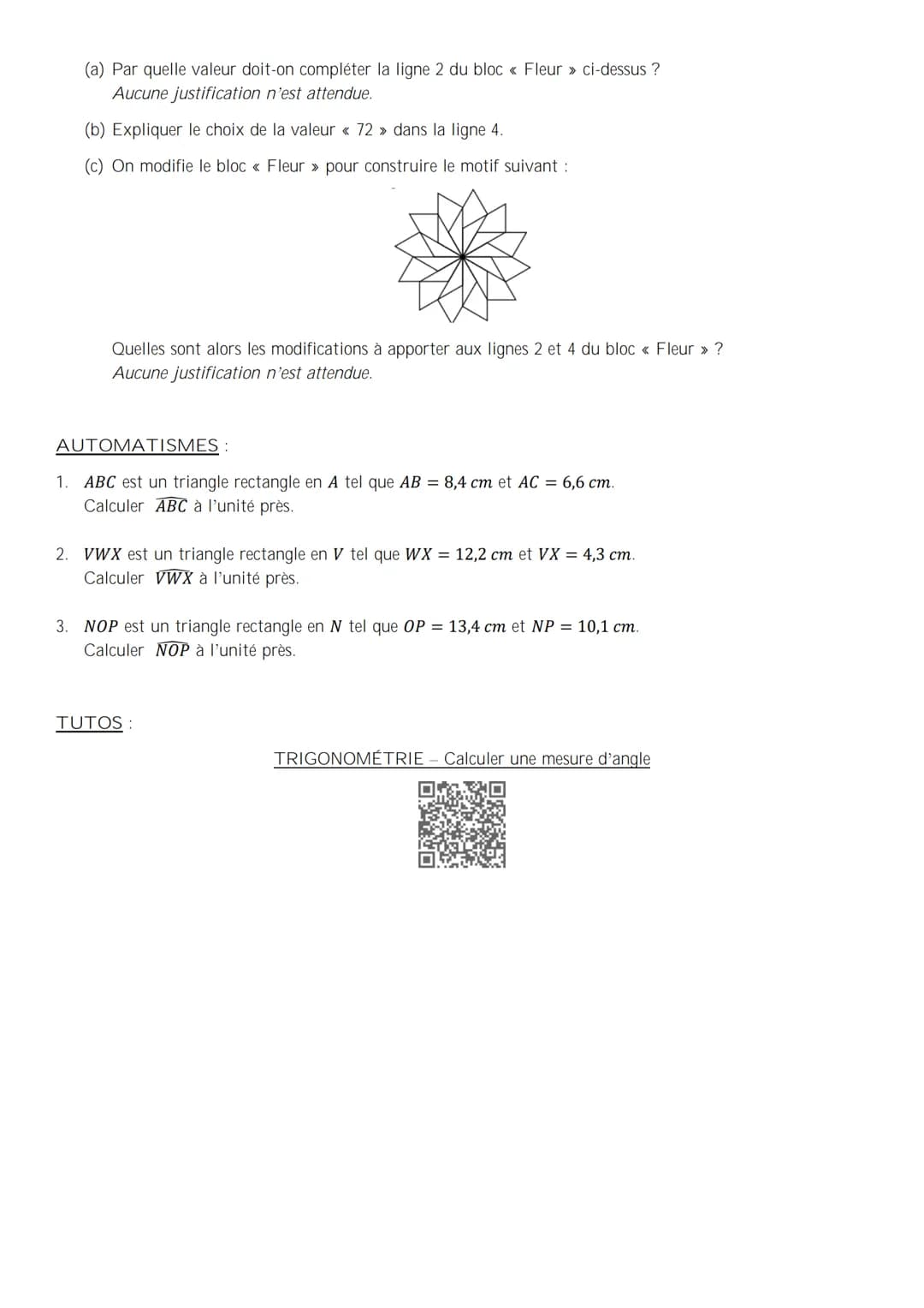 MATHÉMATIQUES – PRÉPARATION DU DNB
LIVRET DE RÉVISION FICHE 1
EXO TYPE BREVET:
L'unité de longueur est le centimètre.
On donne :
Les points 