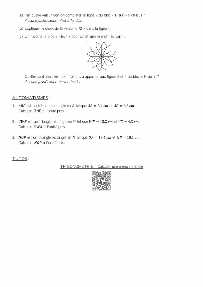 MATHÉMATIQUES – PRÉPARATION DU DNB
LIVRET DE RÉVISION FICHE 1
EXO TYPE BREVET:
L'unité de longueur est le centimètre.
On donne :
Les points 