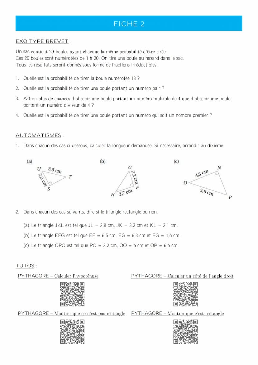 MATHÉMATIQUES – PRÉPARATION DU DNB
LIVRET DE RÉVISION FICHE 1
EXO TYPE BREVET:
L'unité de longueur est le centimètre.
On donne :
Les points 