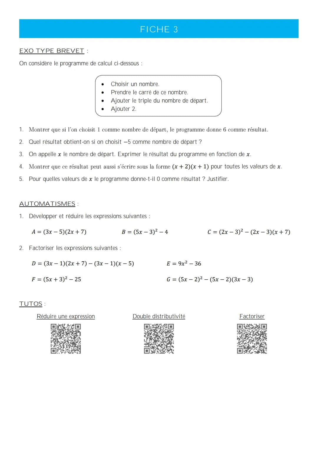 MATHÉMATIQUES – PRÉPARATION DU DNB
LIVRET DE RÉVISION FICHE 1
EXO TYPE BREVET:
L'unité de longueur est le centimètre.
On donne :
Les points 