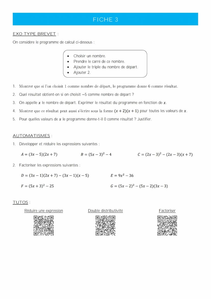 MATHÉMATIQUES – PRÉPARATION DU DNB
LIVRET DE RÉVISION FICHE 1
EXO TYPE BREVET:
L'unité de longueur est le centimètre.
On donne :
Les points 