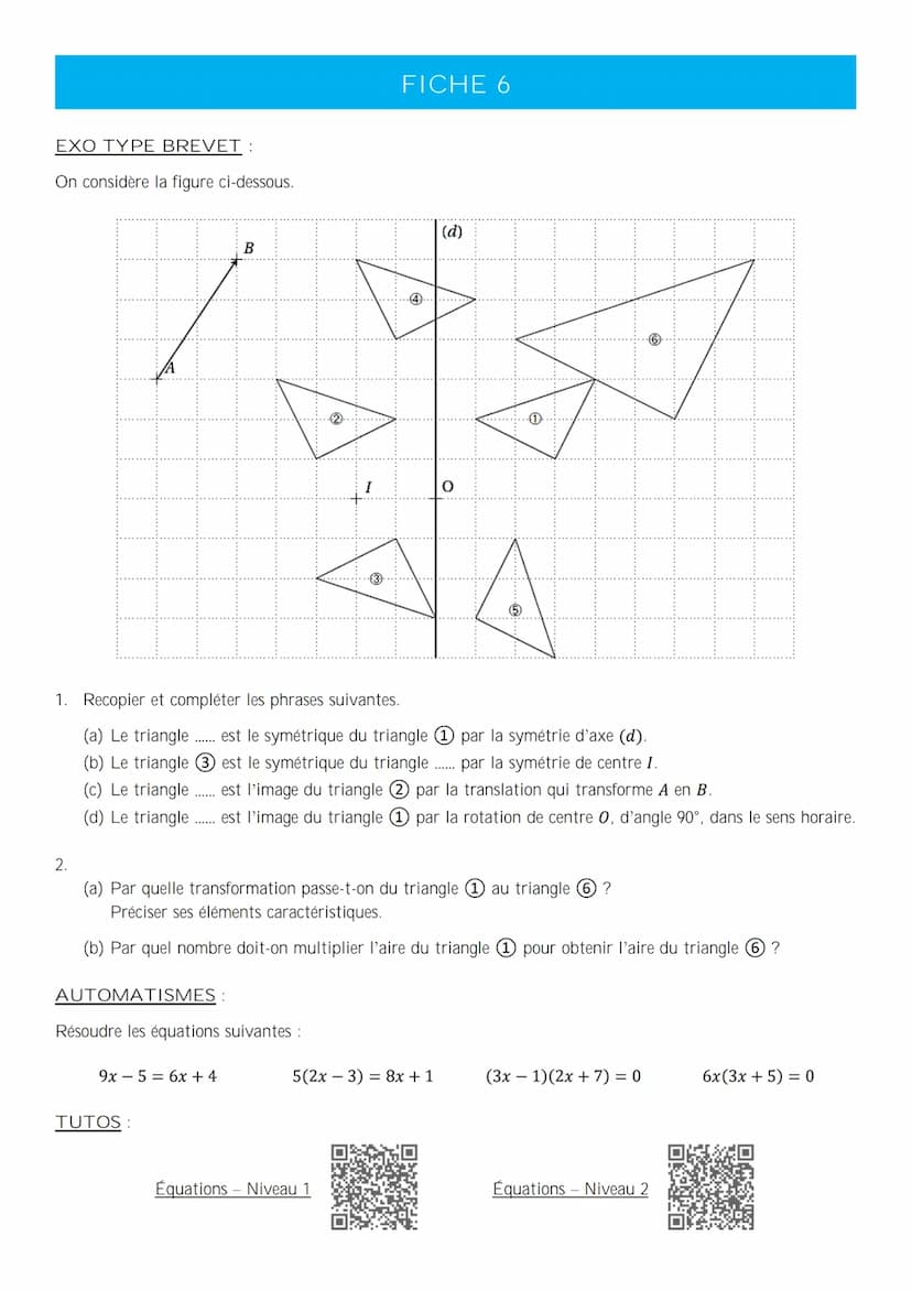 MATHÉMATIQUES – PRÉPARATION DU DNB
LIVRET DE RÉVISION FICHE 1
EXO TYPE BREVET:
L'unité de longueur est le centimètre.
On donne :
Les points 