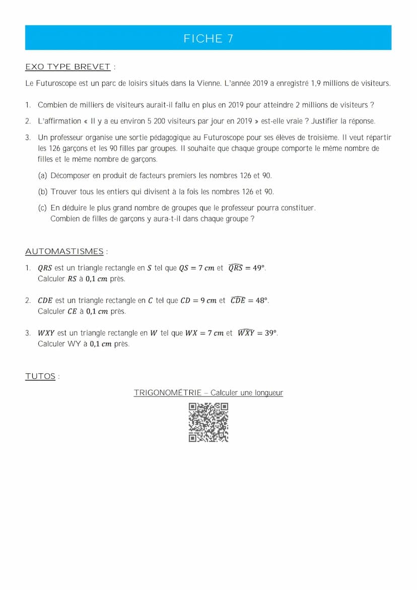 MATHÉMATIQUES – PRÉPARATION DU DNB
LIVRET DE RÉVISION FICHE 1
EXO TYPE BREVET:
L'unité de longueur est le centimètre.
On donne :
Les points 
