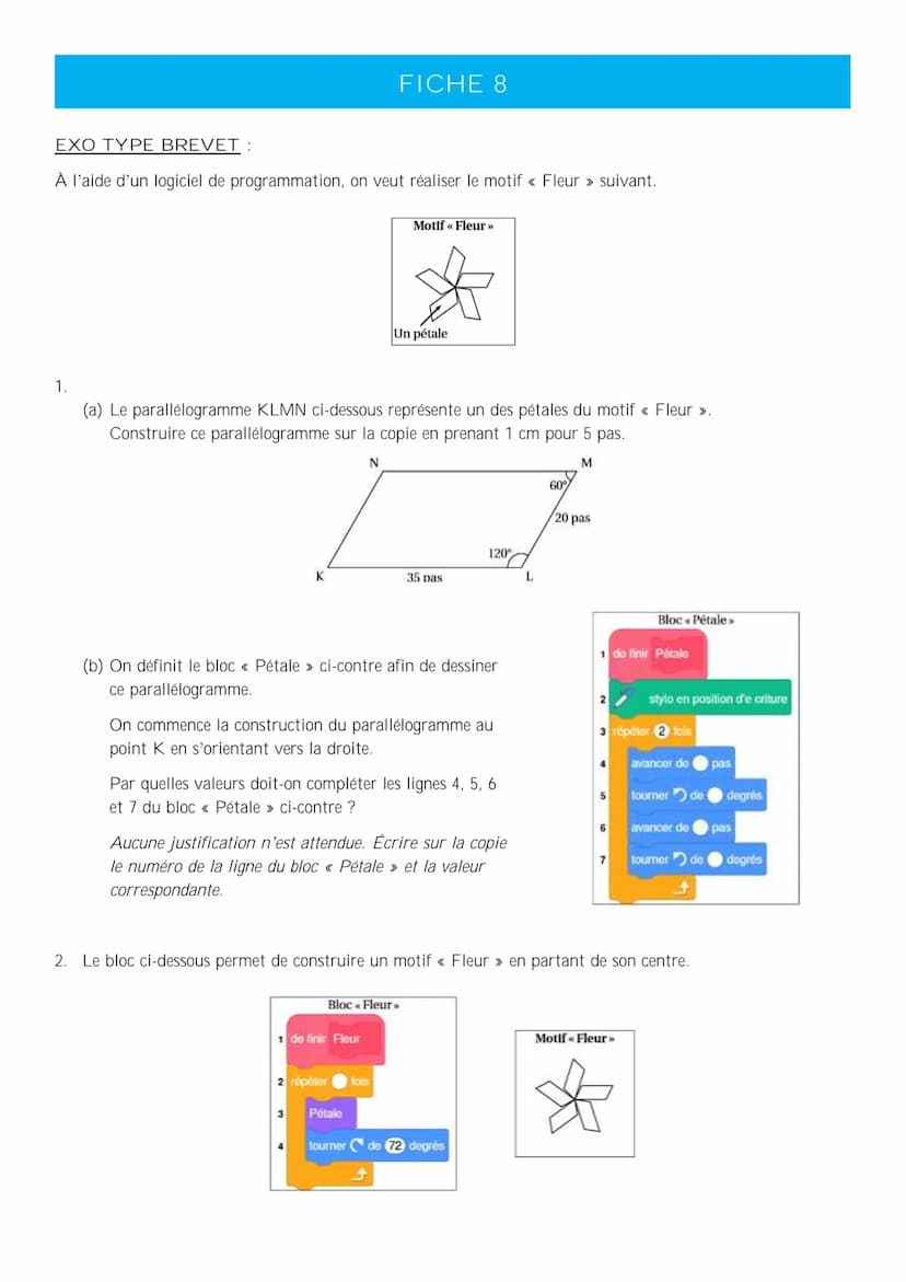 MATHÉMATIQUES – PRÉPARATION DU DNB
LIVRET DE RÉVISION FICHE 1
EXO TYPE BREVET:
L'unité de longueur est le centimètre.
On donne :
Les points 