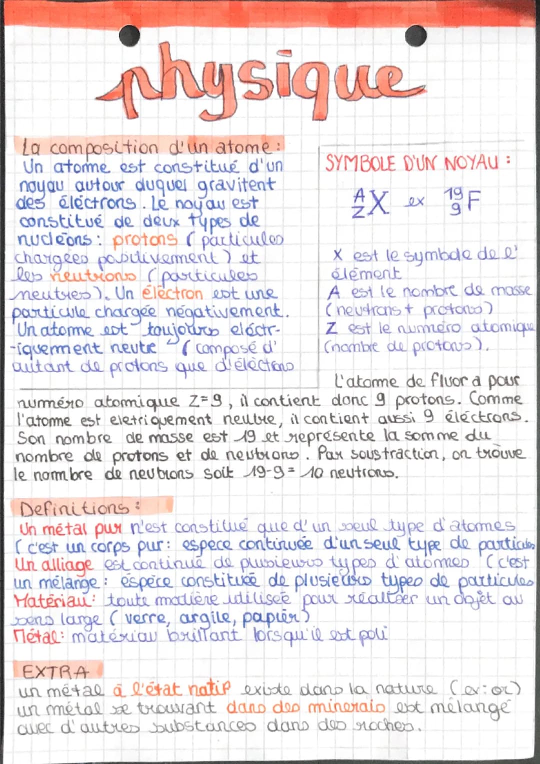 physique
La composition d'un atome:
Un atome est constitué d'un
noyau autour duquel gravitent
des électrons. Le
est
noy ou
constitué de deux